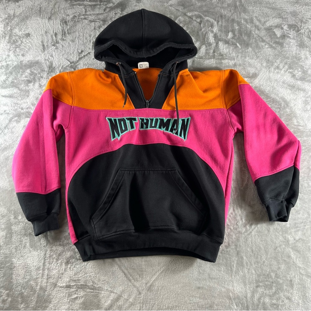 NOT HUMAN Hoodie Quarter Zip Unisex L Embordered Johnny James MMA Color Block